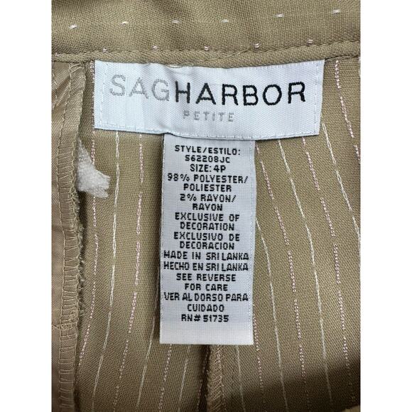Sag Harbor Womens Blazer Pants Suit Set Size 4 Petite Tan Pink Button Up - Picture 11 of 16